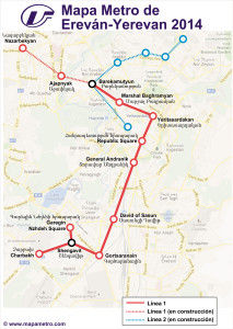 Carte d'Erevan métro (Erevan) en Arménie