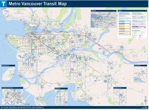 Mappa antica dello skytrain regionale di Vancouver