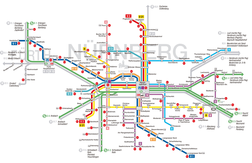 Mapa metro Nuremberg (U-Bahn) - Mapa Metro