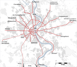 Mapa simplificado ferroviario de Cologne (Alemania)