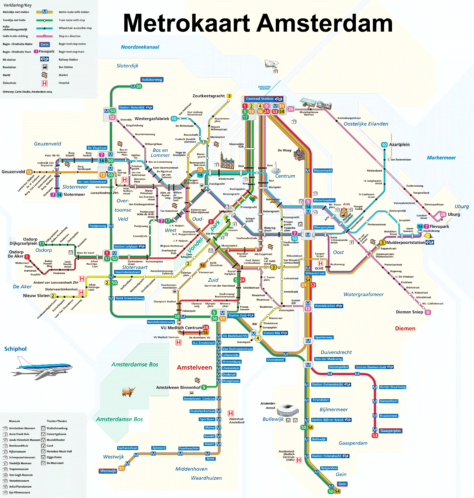 Mapa metro de Ámsterdam (metrokaart van Amsterdam)