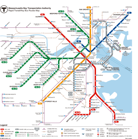 ボストンの地下鉄地図 (MBTA)
