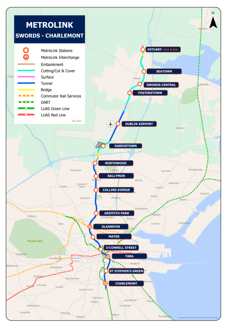 Dublin metro map: MetroLink