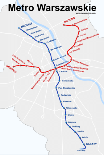 Mapa metro de Varsovia.