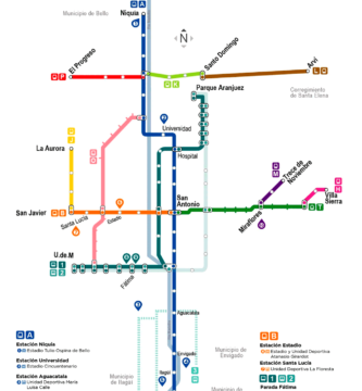 Mapa metra w Medellin.