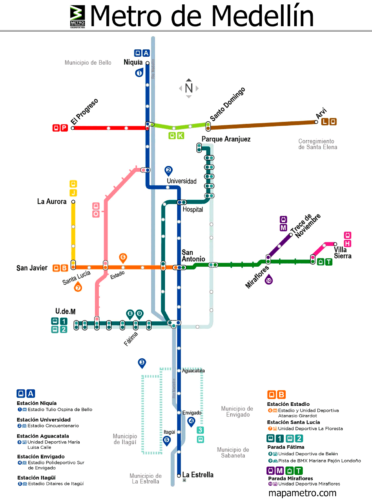 Схема метро Медельина.