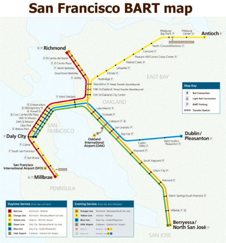 San Francisco BART tunnelbanekarta