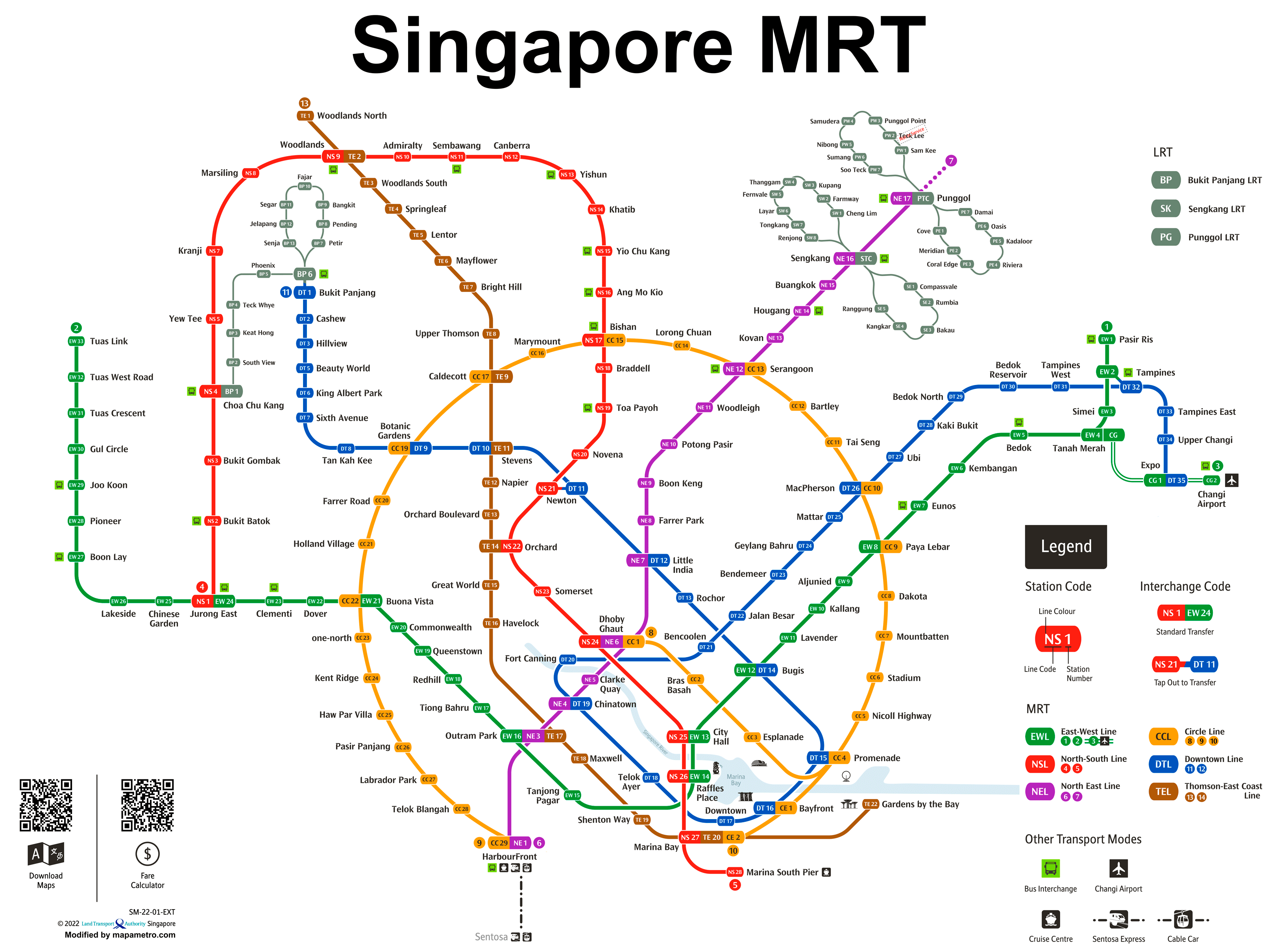 Karte der MRT-U-Bahn von Singapur