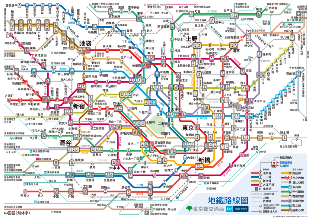 Mapa del metro de Tokio en chino tradicional.