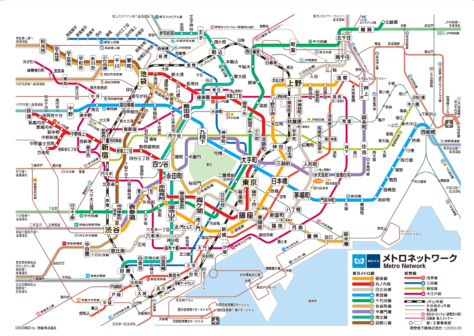 خريطة مترو أنفاق طوكيو باللغة اليابانية.