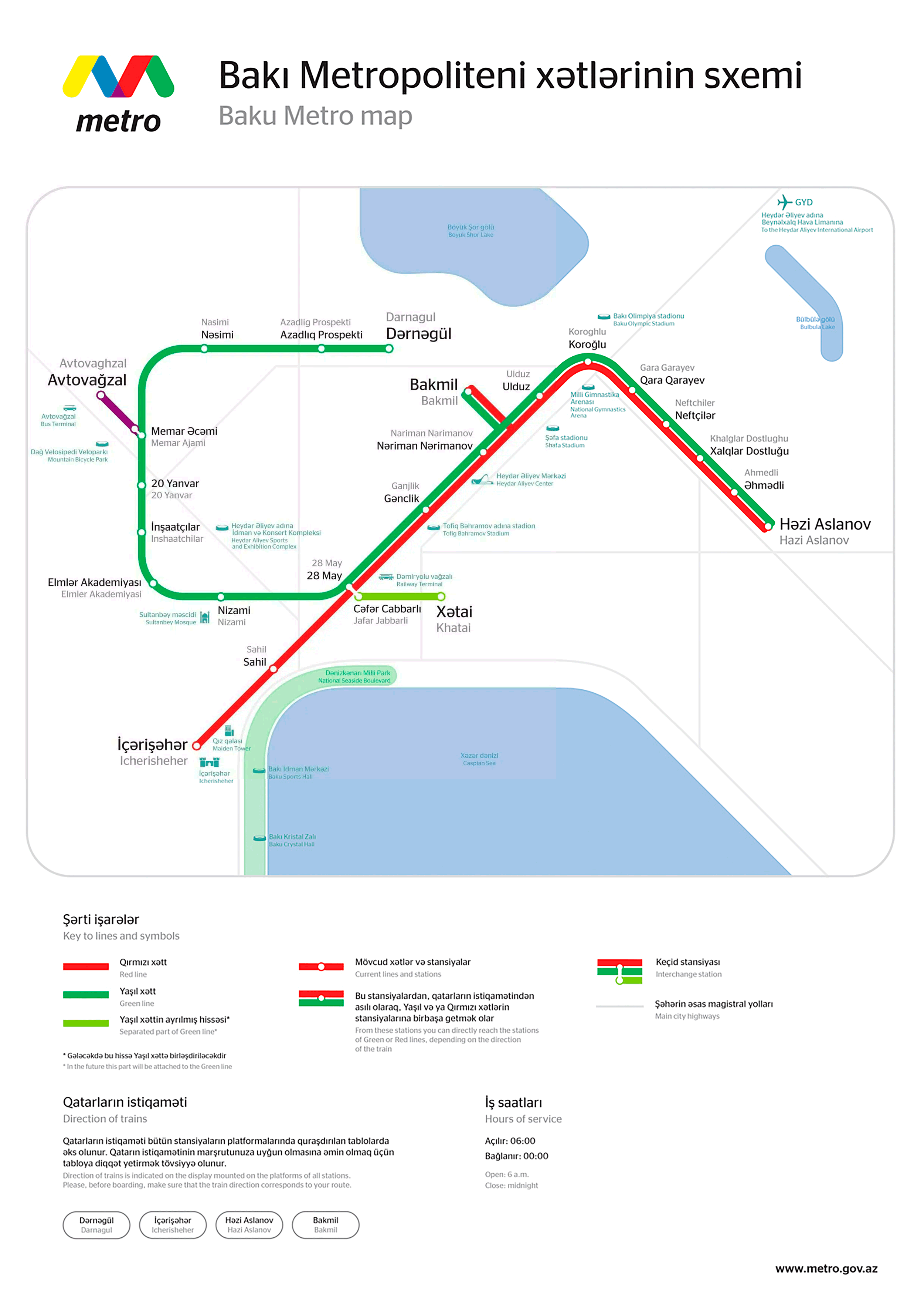 Mapa metra w Baku.