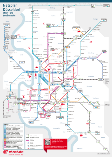 Düsseldorfin raitiovaunu- ja metrokartta.