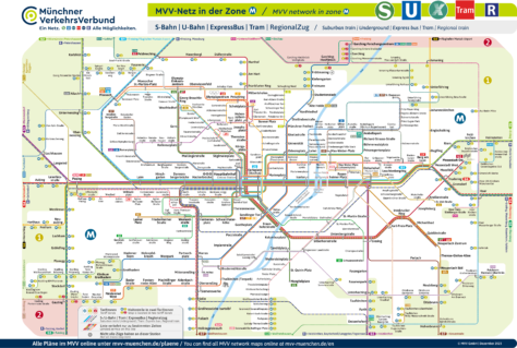 Kaart van de metro en de voorsteden van München