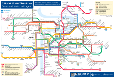 Mapa metra w Pradze i tramwaje.