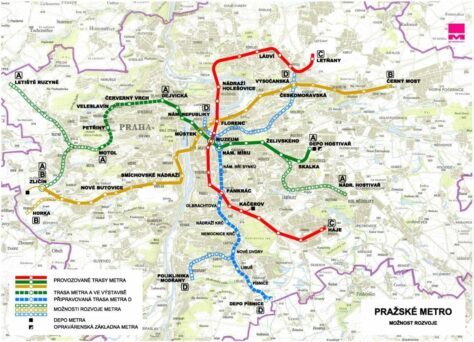 Przyszła mapa metra w Pradze.
