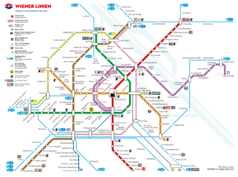 Mapa del metro de Viena (Austria).