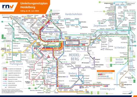 मैनहेम और लुडविगशाफेन की परिवहन प्रणाली का मानचित्र