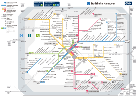 Hannoverin kaupungin raitiovaunukartta 2024