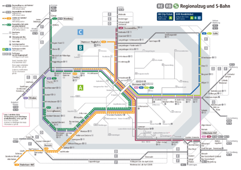 Carte des trains et S-Bahn régionaux de Hanovre 2024