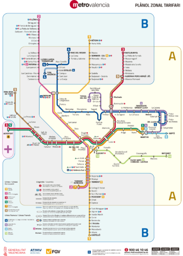 Karte der U-Bahn von Valencia 2024